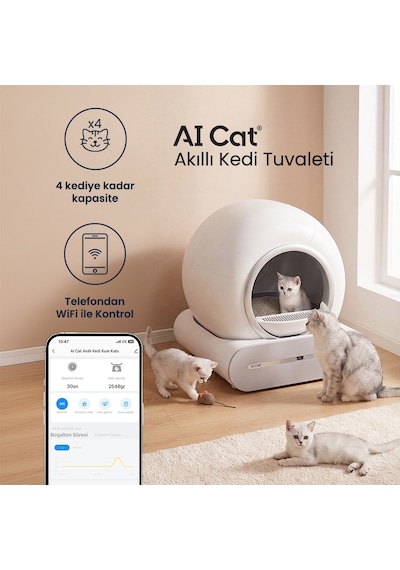 AI Cat Akıllı Kedi Tuvaleti - Otomatik Temizlenen Kapalı Kedi Kum Kabı (Poşet Hediyeli ve Elekli Paspas) AI Cat Akıllı Kedi Tuvaleti - Otomatik Temizlenen Kapalı Kedi Kum Kabı (Poşet Hediyeli ve Elekli Paspas)