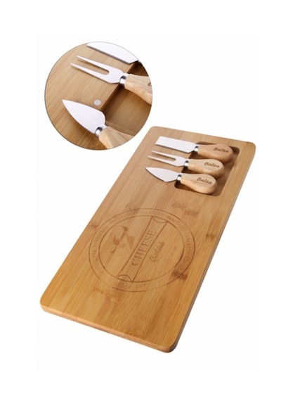 Bambu 4 Parça Peynir Sunum Tahtası Seti, Peynir Sunum Tahtası 38x19x2 Cm