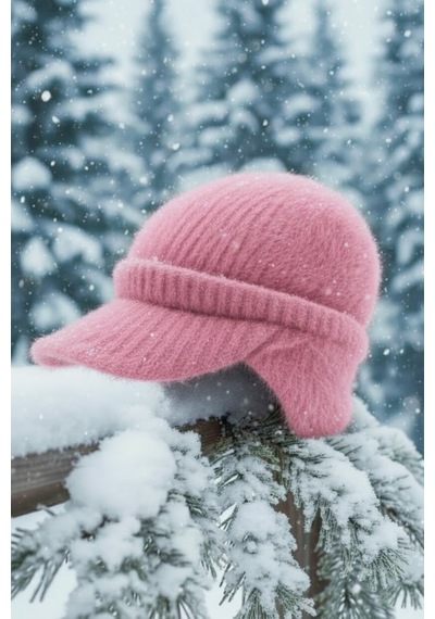 Givoria Kadın Kışlık Siperli Kulaklıklı Yumoş Şapka Bere Pembe Pembe