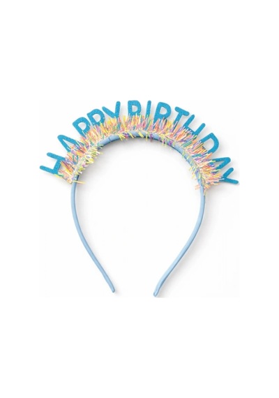 Mavi Saçaklı Happy Birthday Temalı Kız Çocuk Parti Tacı Mavi