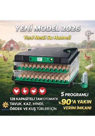 Fx-128 Model Tam Otomatik Kuluçka Makinesi - Çift Katlı, Çift Güç Sistemli, Su Hazneli Yeni Nesil İnkübatör