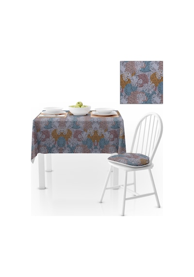 Yaprak Desenli Modern Renk Beyaz Dijital Baskılı Petek Dokuma Masa Örtüsü 140x180