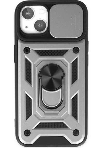 Apple iPhone Uyumlu  14 Uyumlu Kılıf Pars Lens Yüzüklü Silikon - Gümüş