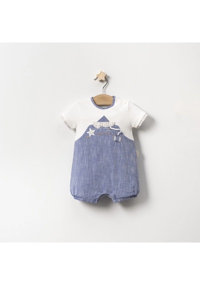 Lamato Baby Yazlık Yelken Nakışlı İpli Bebe Erkek Tulum Indigo