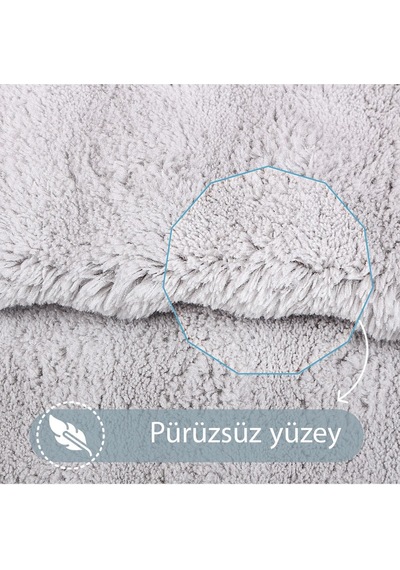 Bubble Gri Büyük Banyolar İçin 2'li Banyo Paspas Seti Kaymaz Tabanlı Yıkanablir Klozet Takımı Gri
