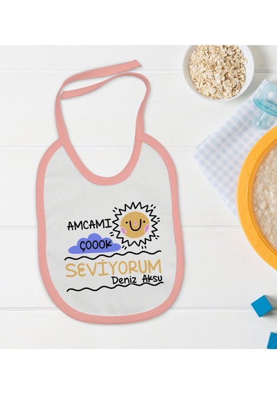 BK Kids Kişiye Özel Pembe Bebek Mama Önlüğü - Model 94 Pembe