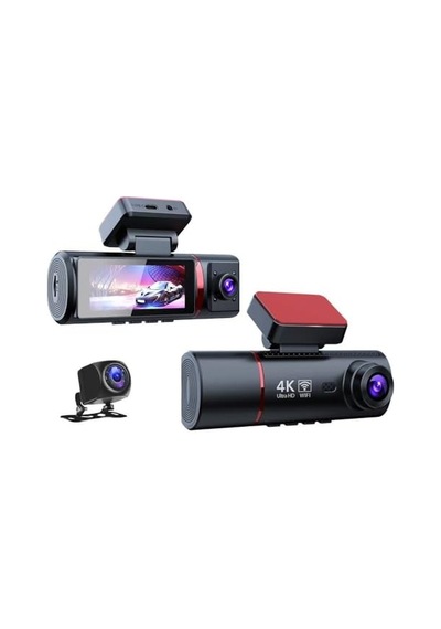 4k Ultra Hd 3 Kameralı Araç Kamerası, Wifi Ve Gps Takipli, Gece Görüşlü, G-sensörlü, Ön + İç + Arka Kayıt