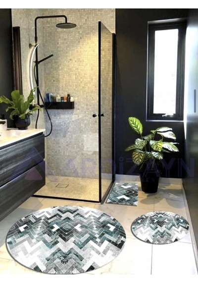 Etnik, Pamuk Dokuma Taban Yuvarlak Banyo Halısı 100x100-60x60-40x60 Cm 3 Lü Set Arb8083 Çok Renkli
