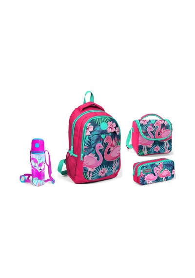 Coral High Flamingo Baskılı Beslenme Okul Çantası Kalemlik + Matara