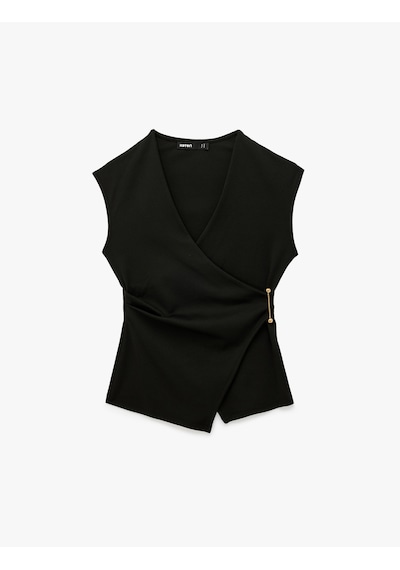Koton Slim Fit Metal Aksesuarlı V Yaka Kruvaze Yelek Siyah 7wak30014ek