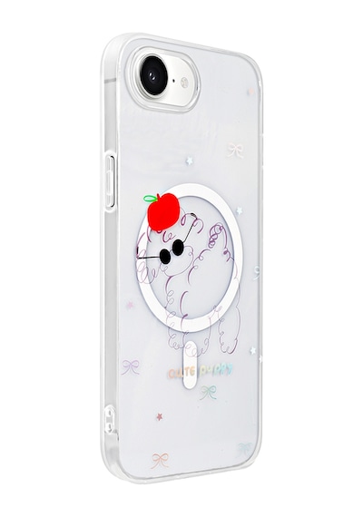 Thegencoo Apple Uyumlu iPhone 16e Kılıf M-safe Şarj Özellikli Şeffaf Zore Folk Sert Kapak - Sevimli Köpek Beyaz