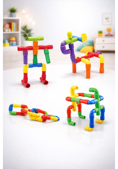 Blok Boru 72 Parça Puzzle Renkli Eğitici Birleştirme Oyuncak Seti