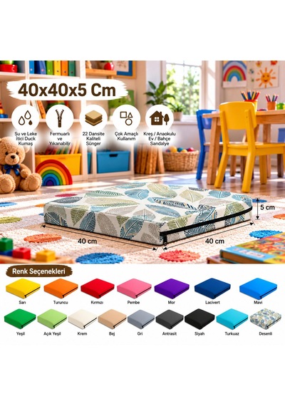 40x40x5 Cm Kare Minder - Sandalye Minderi - Kreş Anaokulu Oyun Aktivite Minderi - Bahçe Dekor Minderi Yeşil - Mavi