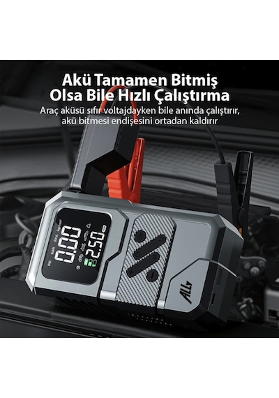 Turbo Kablosuz Akü Takviye Seti Ve Oto Kompresörü Lastik Şişirme Akü Takviye Seti