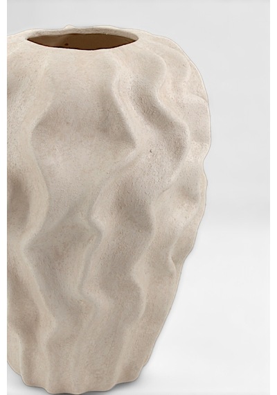 Serenité Krem Dalgalı Sarmaşık Desenli Seramik Küp Vazo 25,5 X 18 Cm Krem