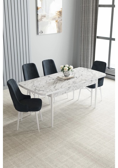 Zümra Serisi, Beyaz Mermer Desen 80x132 Açılabilir Mdf Mutfak Masası Takımı 4 Adet Sandalye Gri Zümra Serisi, Beyaz Mermer Desen 80x132 Açılabilir Mdf Mutfak Masası Takımı 4 Adet Sandalye Gri
