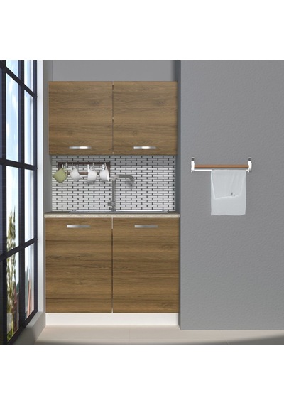 Decoraktiv Mini 100 Mdf Hazır Mutfak Dolabı - Tezgah Dahil - Naturel Pera Meşe