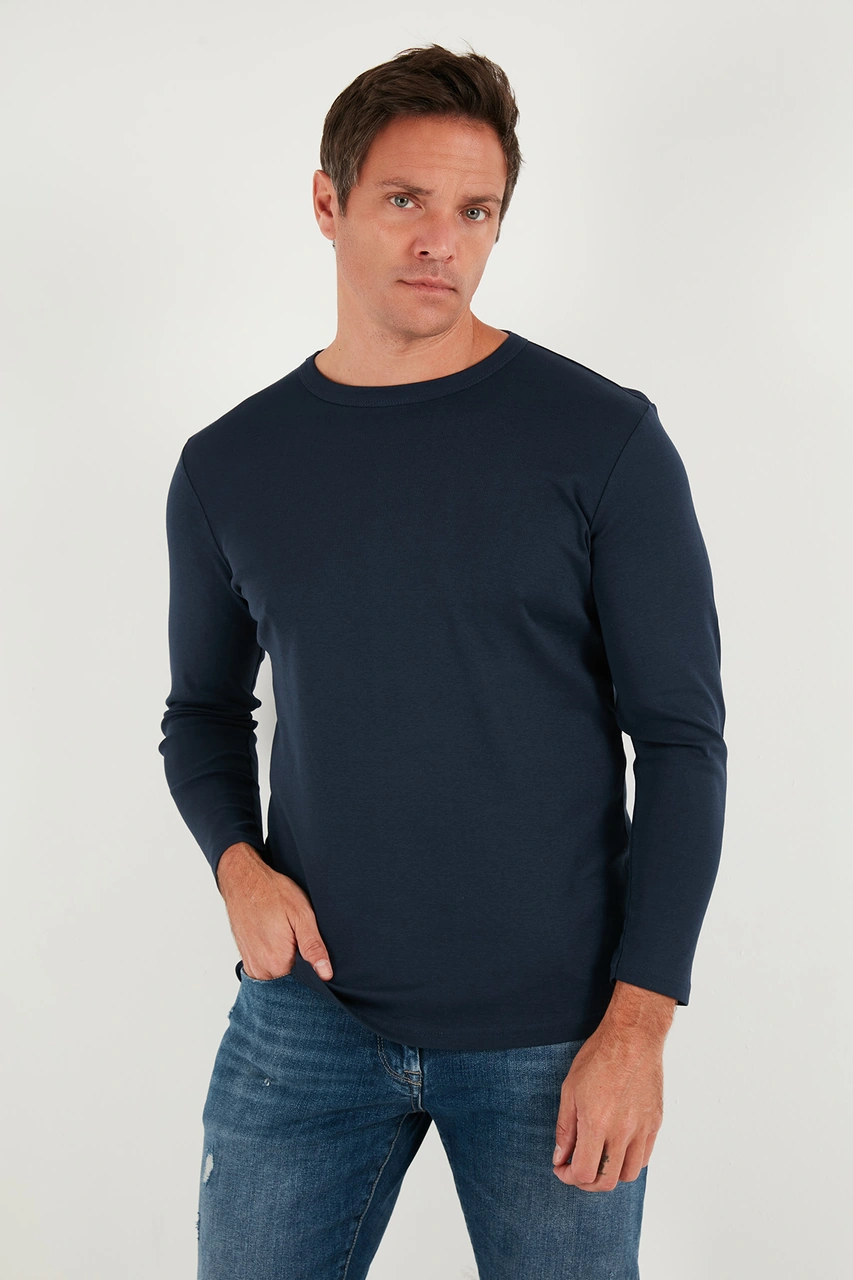 Buratti Pamuklu Slim Fit Bisiklet Yaka Basic Erkek Sweat 59050741 Indigo