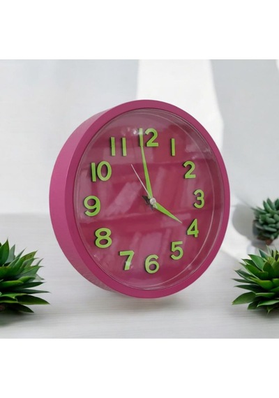 Fosforlu Kabartma Rakam Küçük Çocuk Odası Fuşya Duvar Saati Çap 22 Cm Fuşya