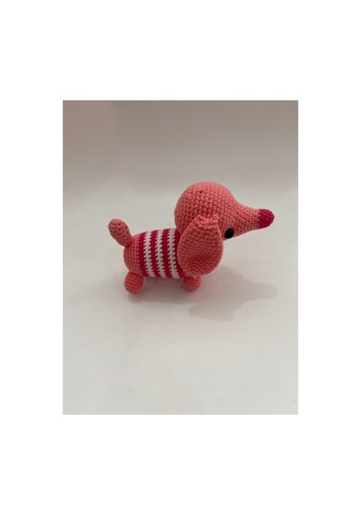 El Yapımı Amigurumi Mini Sosis Köpek Dachshund Örgü Oyuncak 9cm Pembe-fuşya