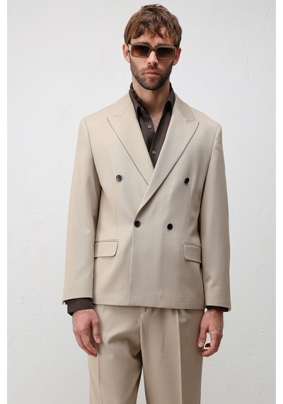 Antioch Relax Fit Kruvaze Erkek Blazer Ceket Bej