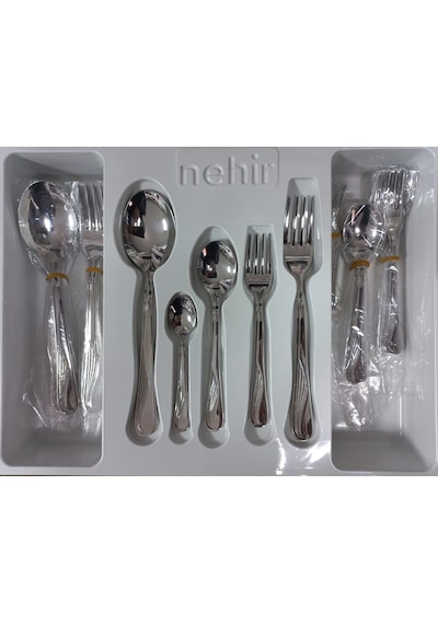 Nehir Kuşkanadı Sade 30 Parça 6 Kişilik Çatal Kaşık Takımı Gümüş