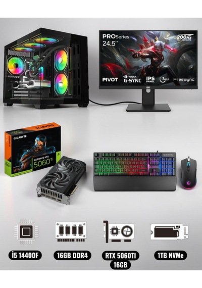 Symoon 0038 i5-14400F 16 GB 1 TB 16 GB RTX5060 Tİ 24.5" Dos Masaüstü Oyuncu Bilgisayarı