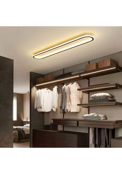 Siyah 100x16 cm Oval Avize 3000K Sarı Işık Led Tavan Lambası