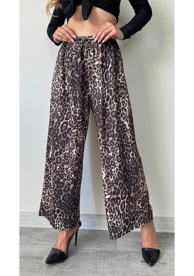 Modadua Leopar Desenli Bol Paça Pantolon Rahat Kesim, Akışkan Duruş Çok Renkli