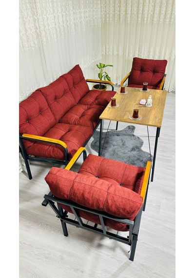 Madame Home Açelya Balkon, Bahçe, Cafe - Salon - Metal Kanepe Koltuk Takımı 3+1+1 + Masa Bordo Madame Home Açelya Balkon, Bahçe, Cafe - Salon - Metal Kanepe Koltuk Takımı 3+1+1 + Masa Bordo
