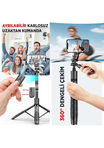Juo Jst40 Alüminyum Tripod Monopod Selfie Çubuğu Kumandalı Android Apple Uyumlu iPhone  Gopro