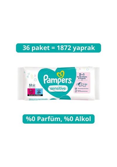 Prima Sensitive Islak Havlu Mendil 52x36 1872 Yaprak Tekli