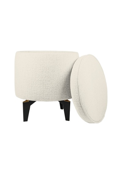 Gazzini Furniture Rio Retro Ayaklı Sandıklı Silindir Dekoratif Puf - Beyaz