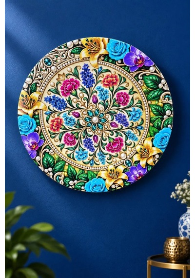 Dekoratif Duvar Tabağı - Renkli Çiçekli Madalyon Motifli 27 Cm - Dekorlu Seramik Tabak