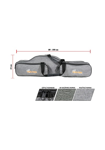 Wolfish Tek Gözlü 160 Cm Olta Çantası Gri 4 Cepli
