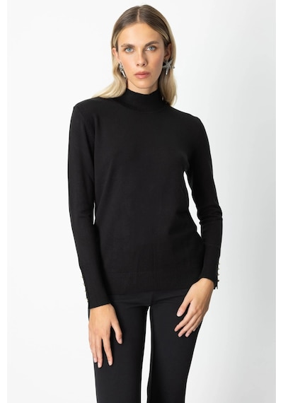On Fashion Kadın Dik Yaka Basic Siyah Kazak 63514 Siyah