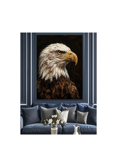 Amerikan Kel Kartal Vakur Portre Yağlı Boya Dokulu Kanvas Tablo Canvas Tablosu