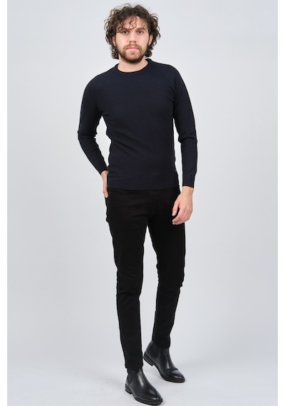 Çizgi Triko Erkek Bisiklet Yaka Slim Fit Kazak 42554259 Lacivert Lacivert