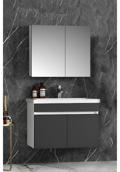 Çiğdem 80 Cm Beyaz-antrasit Gri Mdf Asma Banyo Dolabı Takımı Beyaz - Antrasit
