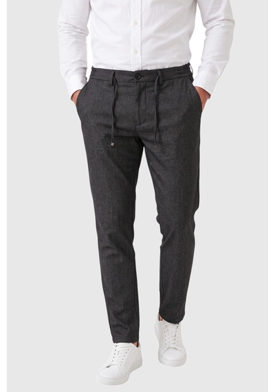 Rizzup Erkek Slim Fit Kırçıllı Füme Kumaş Pantolon İpli Esnek Bel Likralı Spor Şık Pantolon 2700252