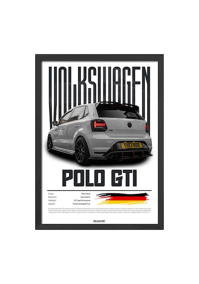 Volkswagen Polo Gtı Araba Siyah Ahşap Çerçeveli Poster, Dekoratif Duvar Tablosu