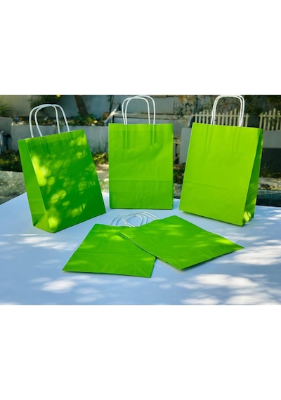 1.kalite 18x8x24 Cm 3 Lü Yeşil Renkli Kraft Kağıt Çanta, Hediye Poşeti, Hediye Paketi, Kraft Çanta