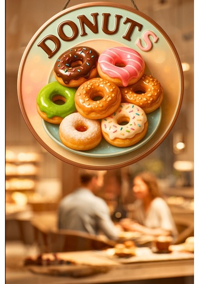 Donut Temalı İpli Ahşap Kapı Duvar Süsü, Pastane, Tatlı Dükkanı, Cafe Tablo Dekoru