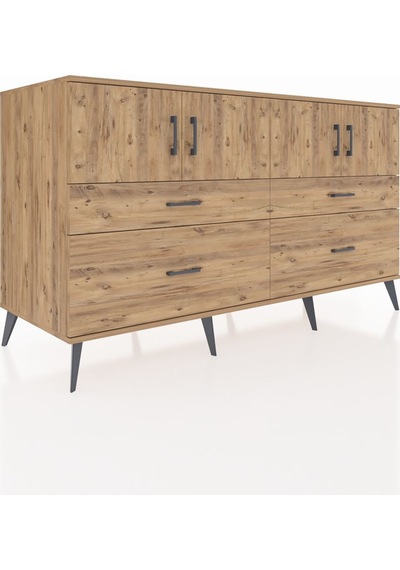 Kronos Konsol 2 Raflı 4 Çekmeceli 4 Kapaklı 176x59x99 Çam-çam Çam-çam
