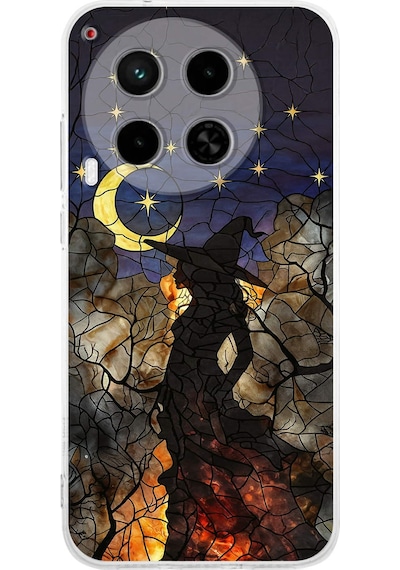 Printify Tecno Camon 30 5g İle Uyumlu Vitray Cadı Saati Tasarımlı Şeffaf Silikon Kılıf Şeffaf