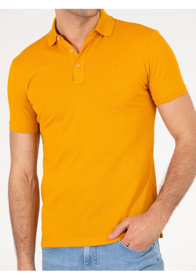 Koyu Sarı Polo Yaka Slim Fit Basic Merserize T-shirt Sari