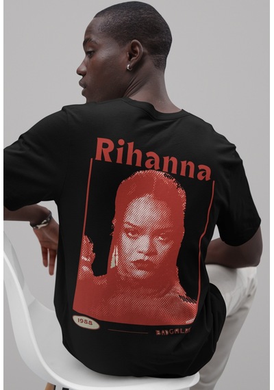 Sevbano Rihanna Badgirlriri Sırt Baskılı Unisex Oversize Şarkıcı Tişört Siyah