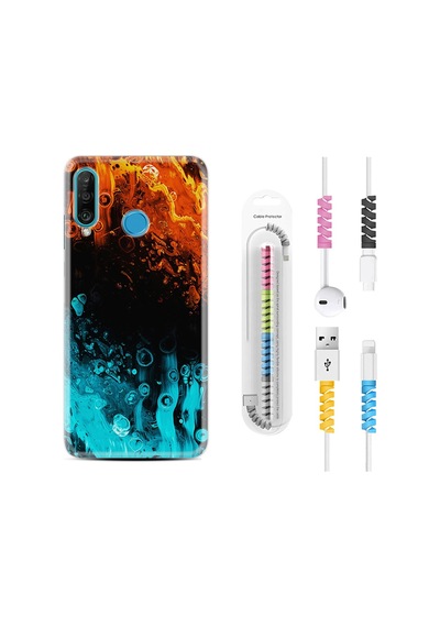 Huawei P30 Lite Kılıf Kablo Koruyuculu Orange Blue Color 1665