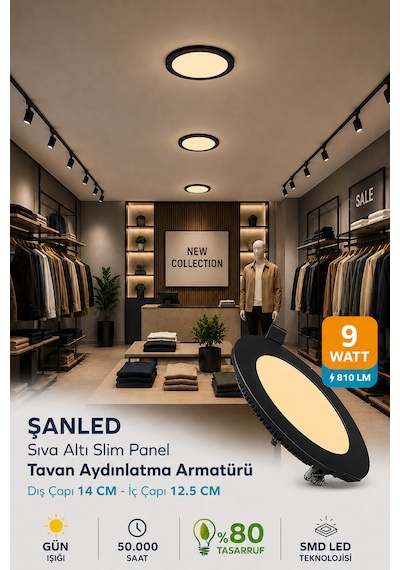 6w Tasarruflu Led Yuvarlak Siyah Kasa Gün Işığı Sıva Altı Panel Aydınlatma Armatürü 3 Adettir