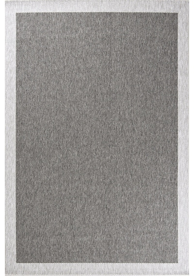 Hoom Rugs Lora 3207 Antrasit Çerçeveli Çizgili Pamuk Taban Hav Toz Vermez Sisal Halı